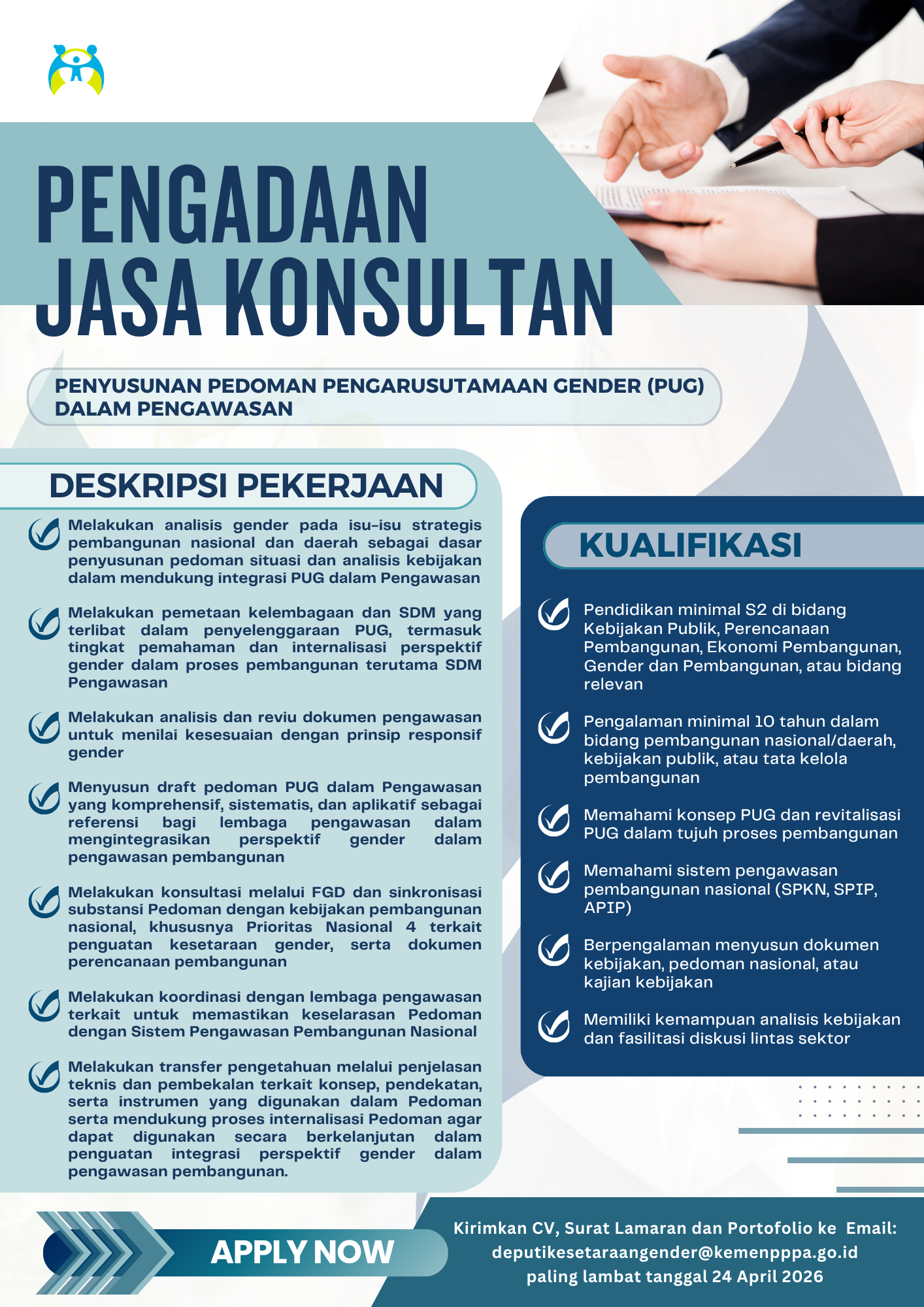 Pengumuman Pengadaan Jasa Konsultan Penyusunan Pedoman Pengarusutamaan Gender (PUG) dalam Pengawasan